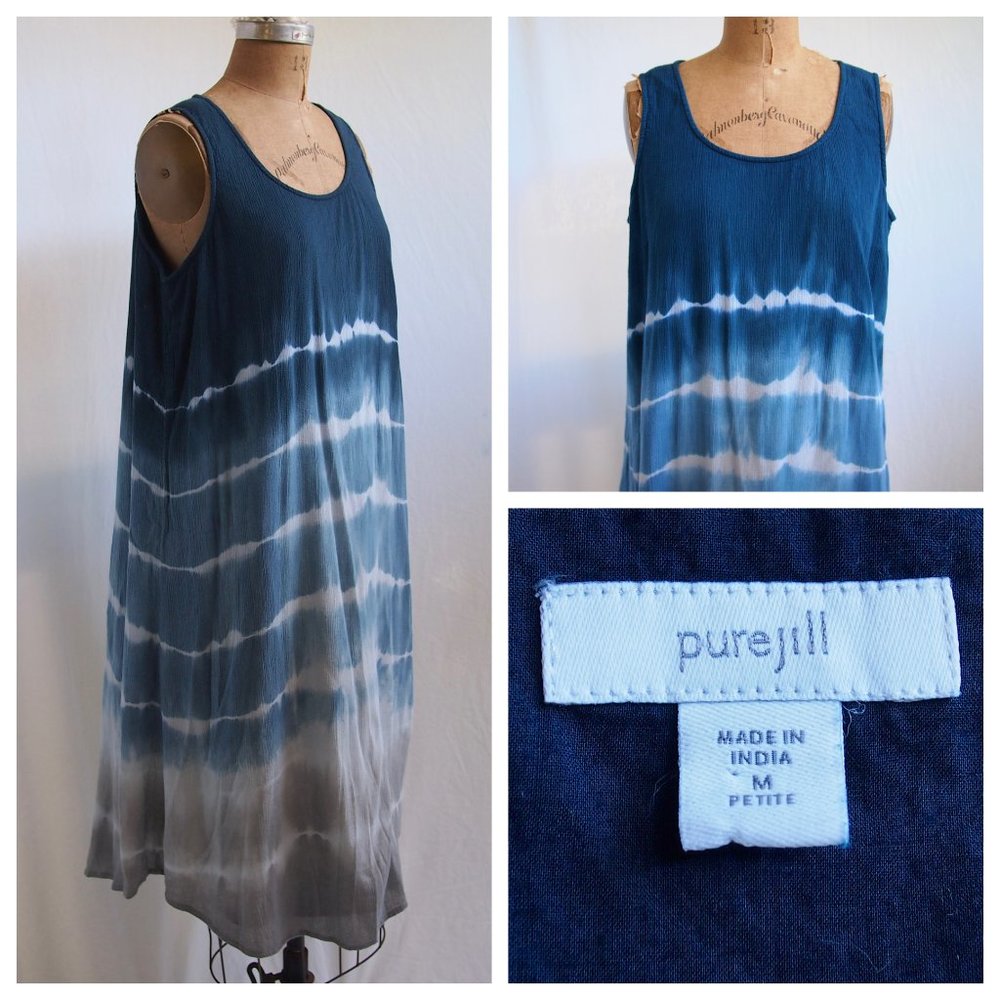 PURE J JILL Blue Ombre Dip Tie Dyed Dress Lagenlook Boho Cottagecore Festival M